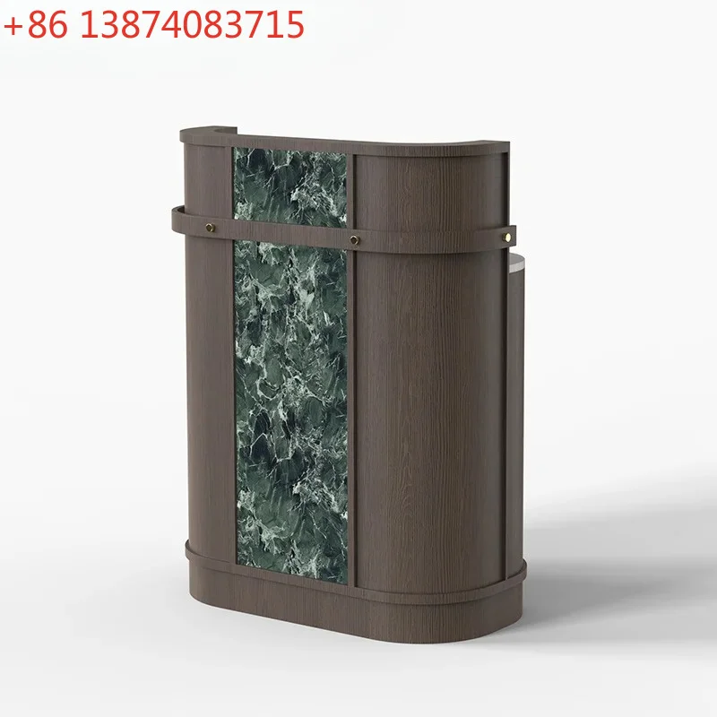 Inquiry Desk Service Desk Modern Italian Wood Grain Light Luxury Welcome Desk Prada Green Slate Stainless Steel Bar Customizatio