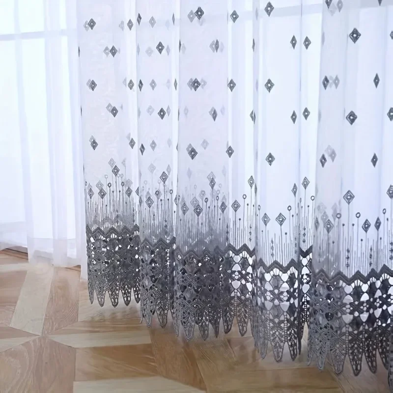 Semi-blackout Water-soluble Embroidery Curtains Tulle Lliving Room and Bedroomuxury White See-through Gray Embroidered Lace Yarn