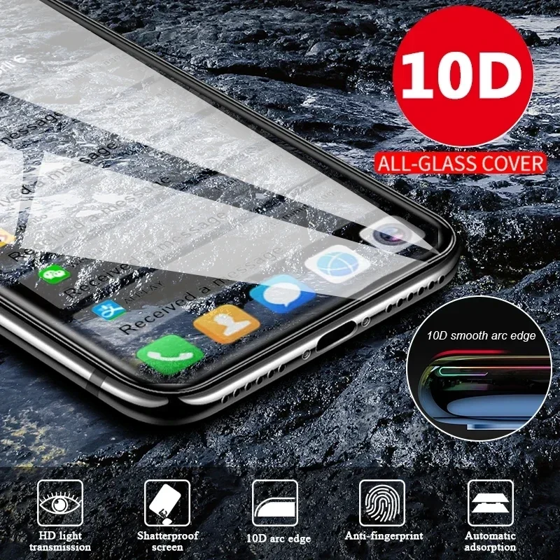 4Pcs 10D Tempered Glass for iPhone 15 11 12 14 Pro Max Mini 7 8 Plus Full Cover Screen Protector for iPhone 13 16 PRO XR XS MAX