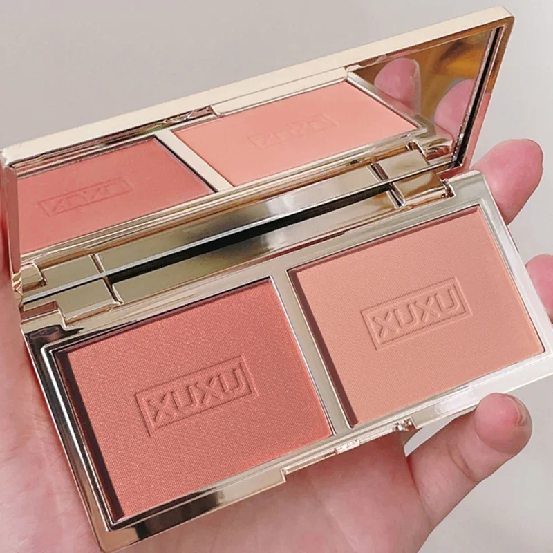 Two-tone Peach Blush Palette Natural Rose Pink Red Rouge Face Cheek Pigment Shimmer Brighten Long-lasting Nude Makeup Cosmetic