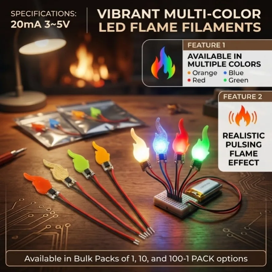 1~100PCS DIY LED Flame Filament 3V 5V COB Candles Lamp with Packaging Flickering Flame Decoration Light Bulb Diode Accessories