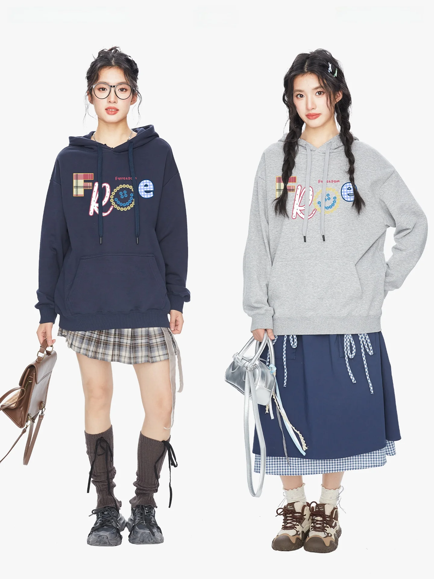 

Korean Sle Plaid Letter Print Hoodie Sweatirt Autumn Winter New Casual Match Couple Outerwear Loose Fit Long Sve Cotto...