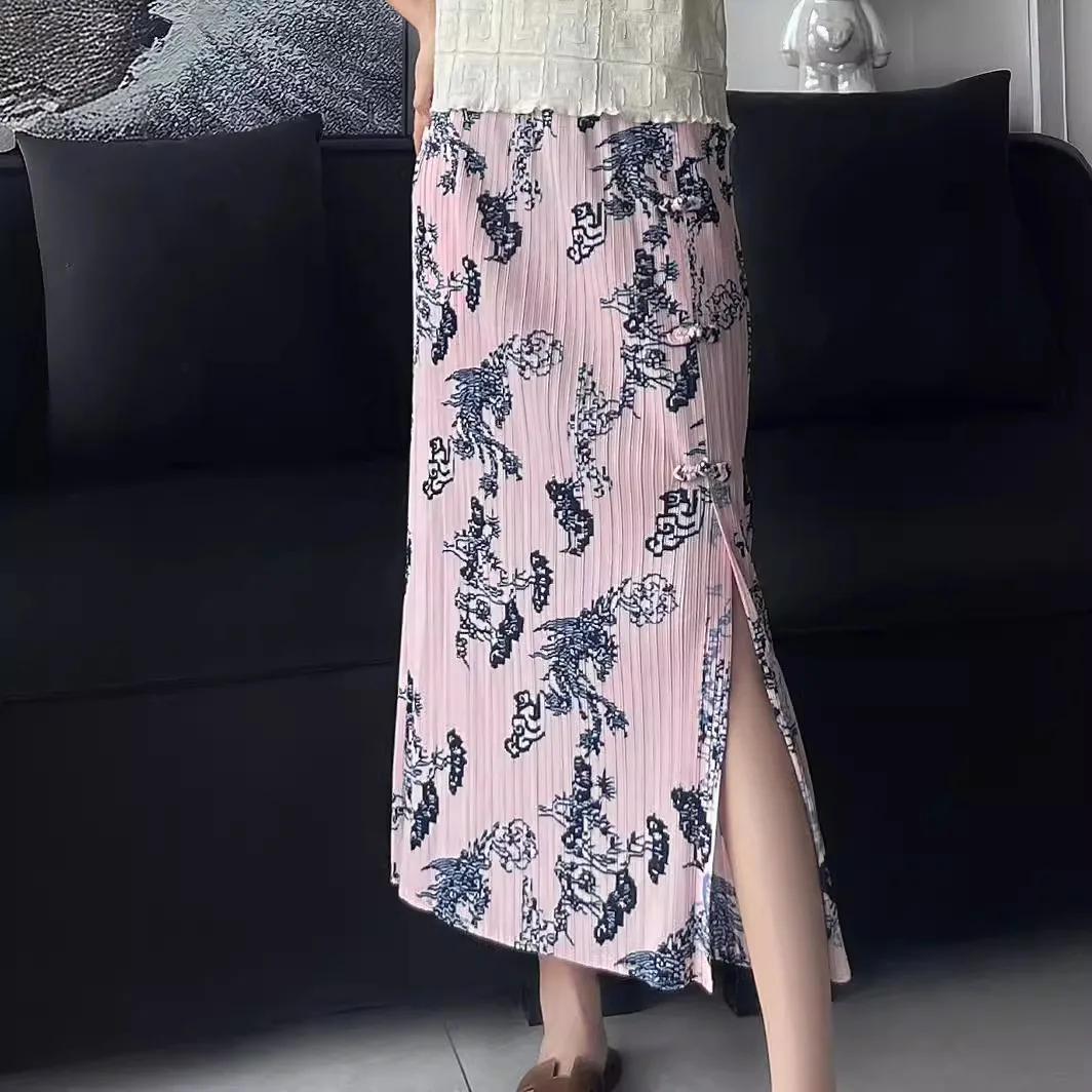 YUDX Miyake meia saia casual plissada para mulheres, cintura elástica, estampa original de borboleta, elegante, nova, verão, 2022