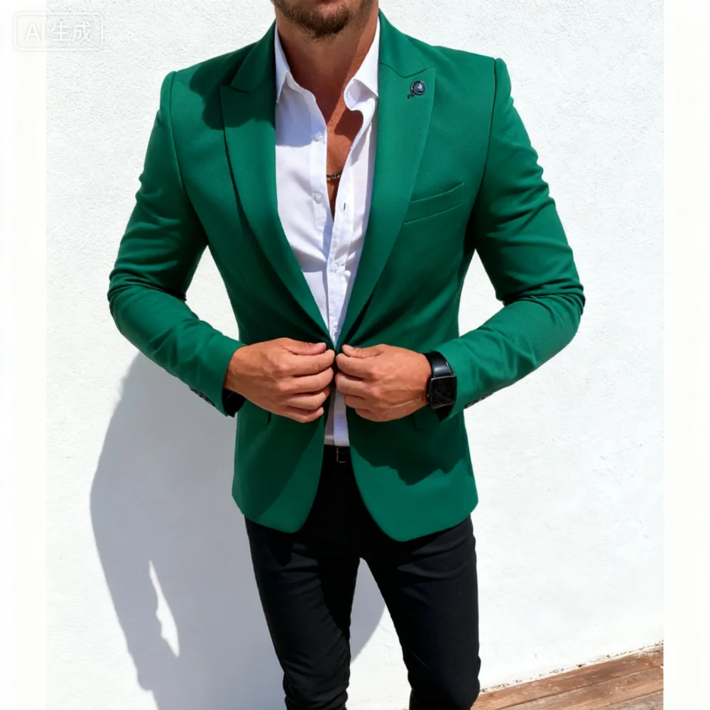 Men's Yellow Casual Tailored Tuxedo with Peak Lapel Fitted Daily Personalized Solid Smoking Suit Ensemble
