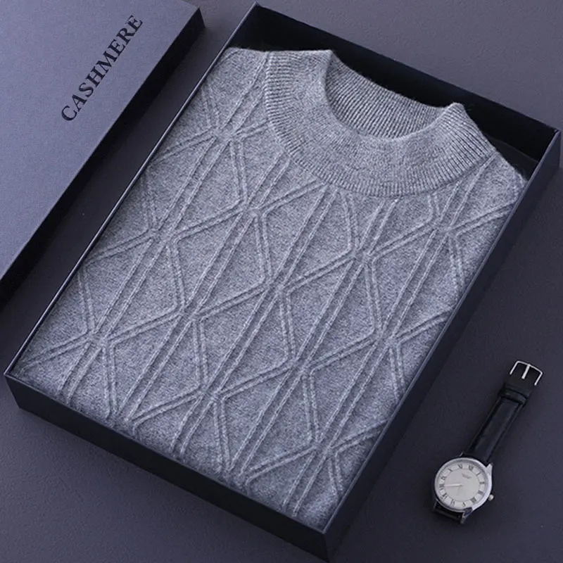 

Осень/зима, мужской кашемировый свитер, повседневная вязаная толстовка с капюшоном, толстые деловые повседневные шерстяные топы с полувысоким воротником, джемпер с геометрическим узором