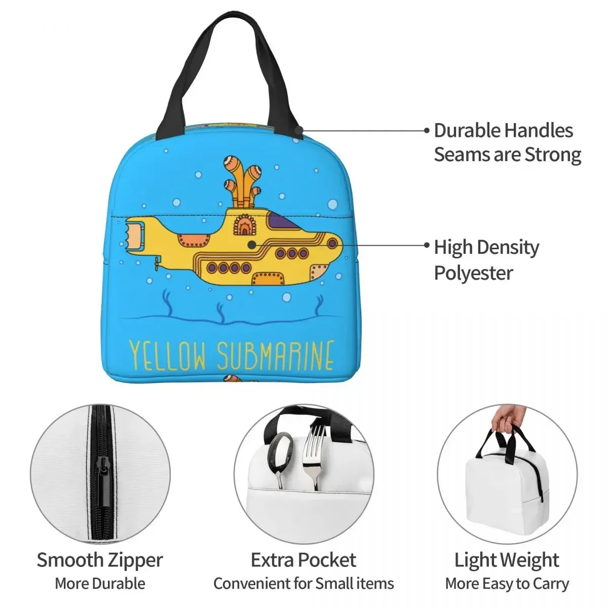 Beatle Submarine Lunch Bag Portable Insulated Oxford Cooler Bag Thermal Picnic Lunch Box for Women Kids