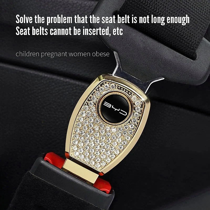 Rhinestone‑Inlaid Metal Seat Belt Buckle Extender For BYD Atto 3 Seal Dolphin Han Tang Song Yuan Safety Lock‑Socket Extension Tr