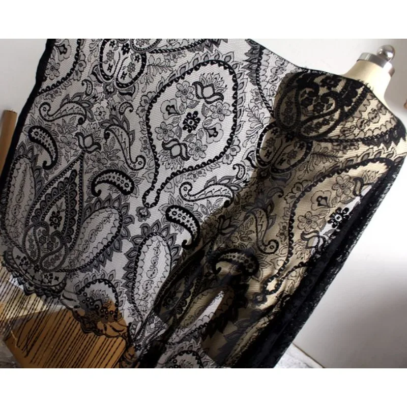 1.3 Meters Wide, New Exquisite Tassel Smiley Face Lace Fabric Handmade DIY Wedding Dress, Shawl, Curtain Decoration Accessories
