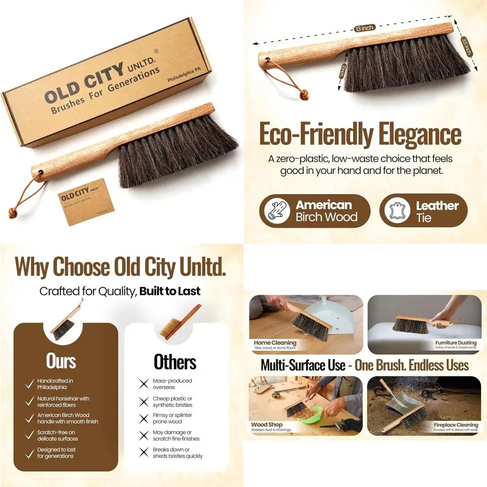 

Dustpan Bench Woodworking Brush-USA 13 inch Hehair Brushes are Used or Counter, urniture, Drating, Patio, ireplace Cleaning, Sho