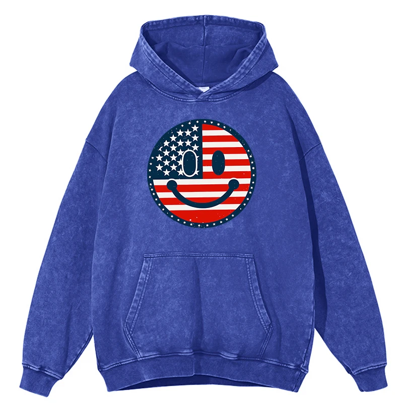 

Retro Distressed Wash The Smiling Face Of The American Flag Men Hoodie Fashion Clothes Hip Hop Sweatshirt 100% Cotton Hooded