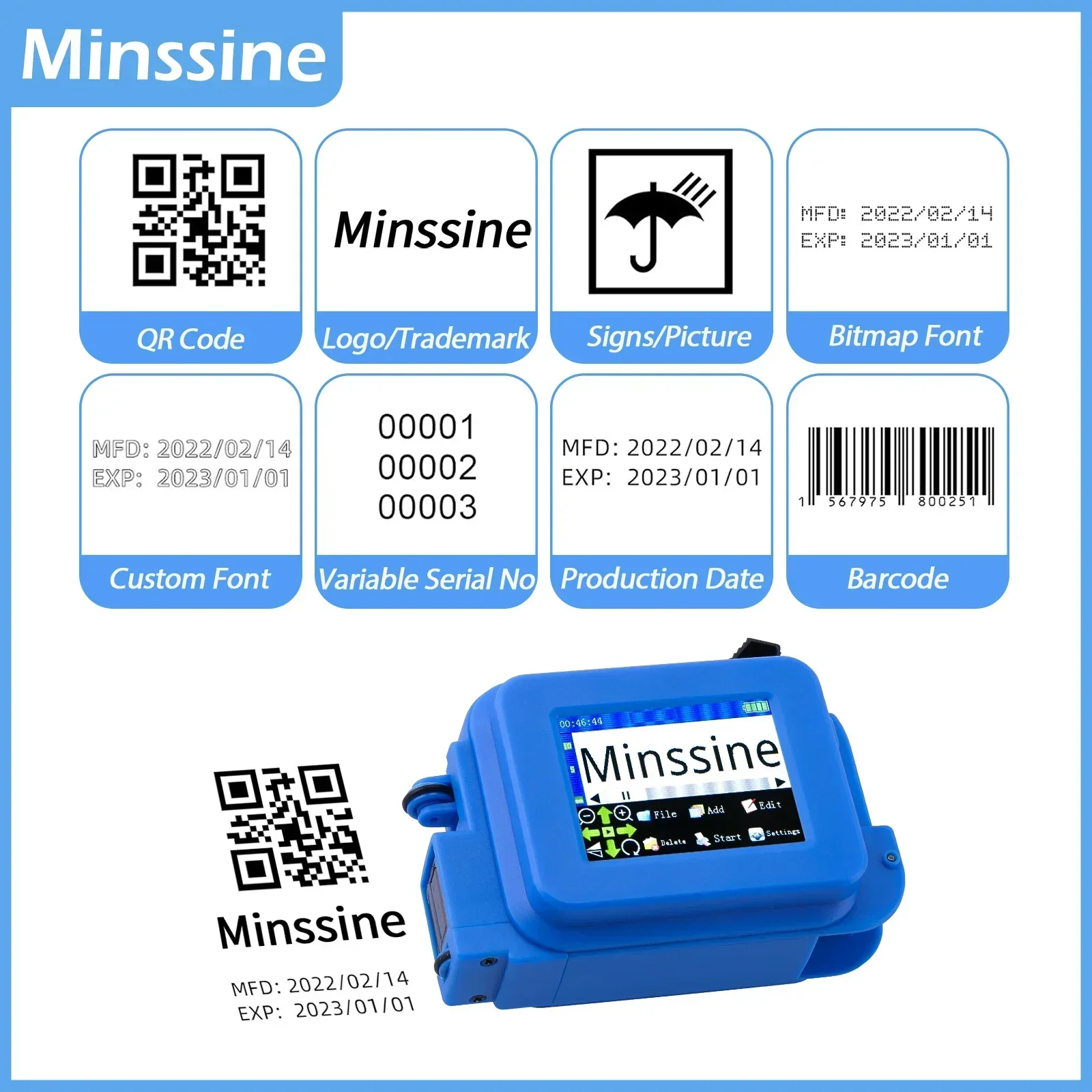 Neu! 12,7 mm Düse Mini-Handheld-Tintenstrahldrucker QR Barcode Batch Datum Nummer Logo Ablaufdatum Codiermaschine Nicht verschlüsselt