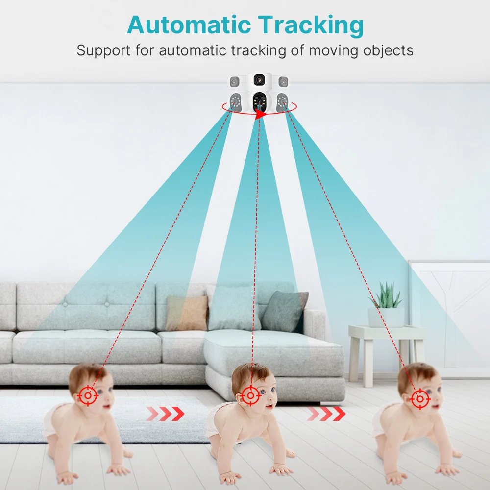 2K 4MP podwójny obiektyw PTZ inteligentne WiFi kamera monitorująca noktowizor i automatyczna niania elektroniczna Baby Monitor bezprzewodowa kamera