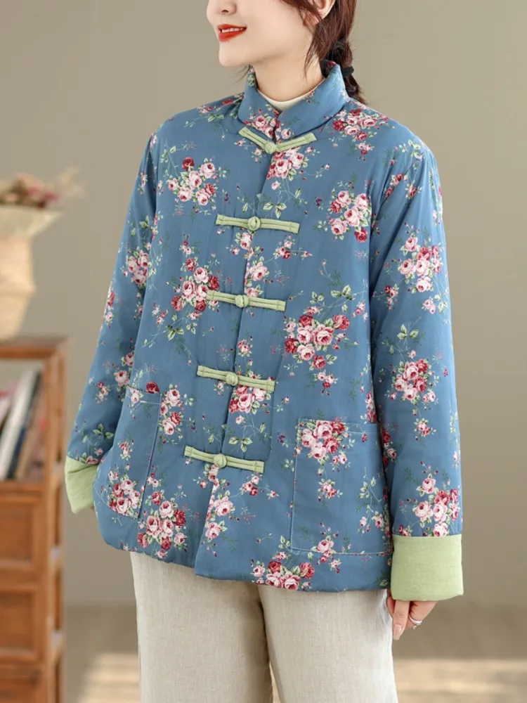 

New Chinese Sle Women's Cotton Jaet Printed Linen Winter Coat n Zen Sle Improved Button Cotton Outerwear