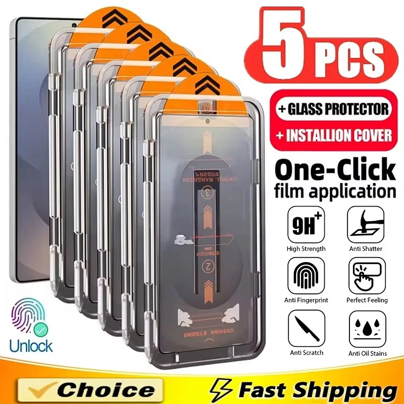 1-5PCS Fingerprint Unlock Tempered Glass Screen Protectors For Samsung S26 Edge S25 Ultra S23 S22 Plus S24 FE Oleophobic Coating