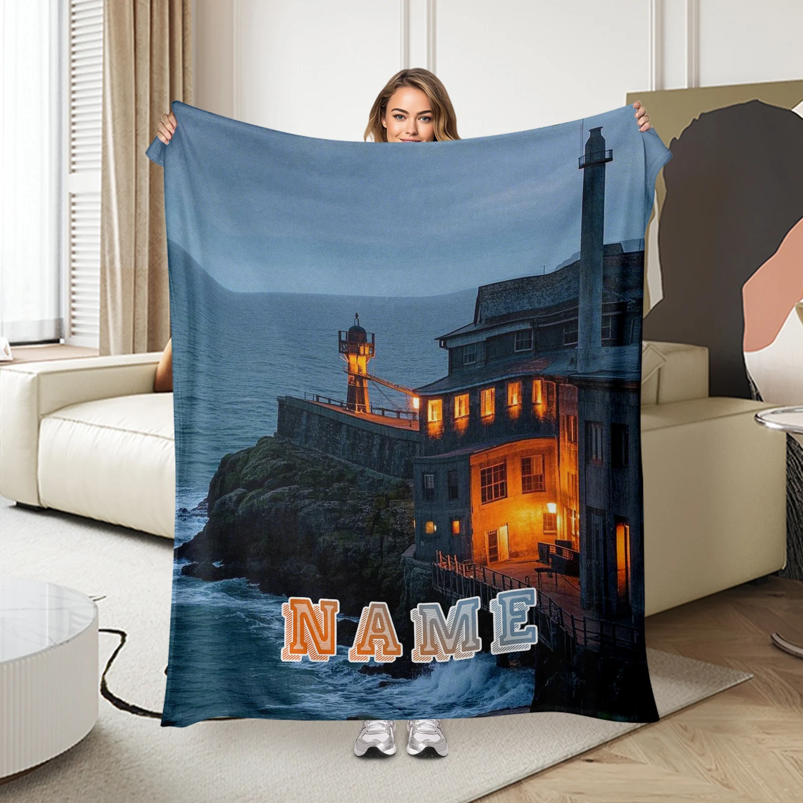 San Francisco Hyde Street Pier Flannel Blanket With Custom Name, Soft And Cozy For Family And Friends