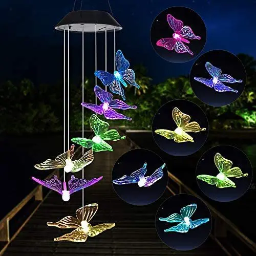 LED Color Changing Solar Butterfly Wind Chime Light Outdoor Garden Courtyard Decoration Color Light Balcony Pendant Light