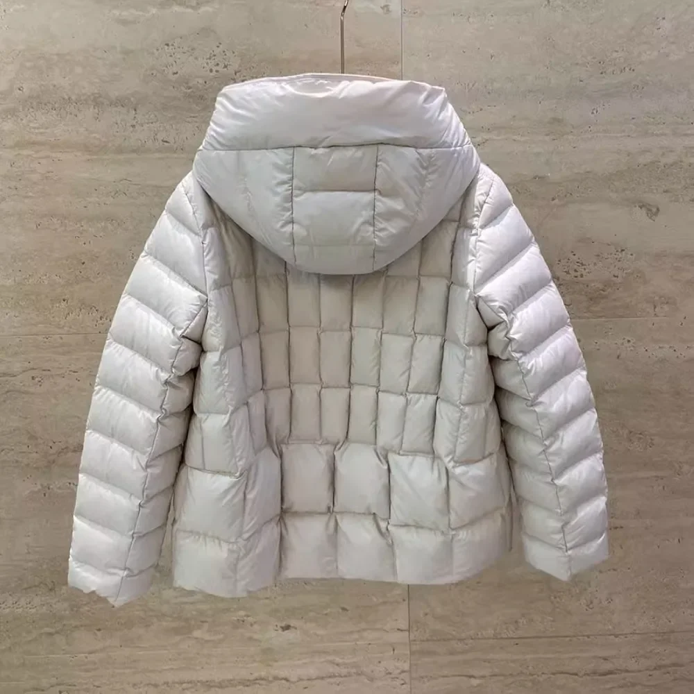 أسفل سترة جديدة الخريف خفيفة للغاية الدافئة مقنعين الخبز سترة منفوخة المرأة سميكة الدافئة سترات فضفاضة الأبيض بطة أسفل معطف ريشة #5