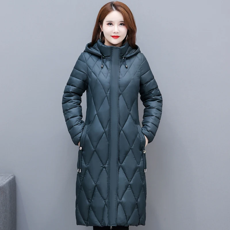 Middle Aged Women Winter Long Jacket Hooded 2022 New Casual Thicken Warm Cotton Padded Coat Female Parkas Winter Overcoat