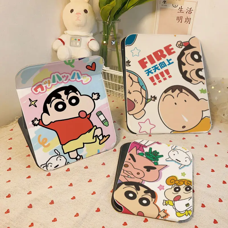 Anime Crayon Shin Chan Handheld Mirror Cartoon Folding Double Sided Mirror Periphery Makeup Cute Portable Girl Birthday Gifts