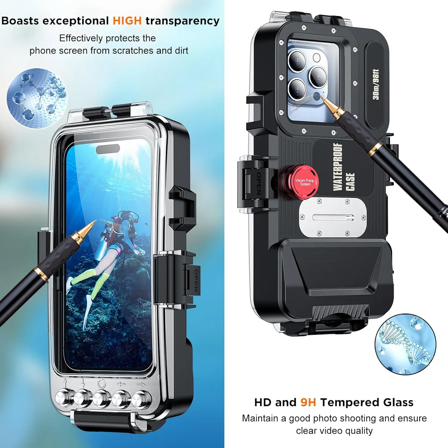 30M Underwater Diving Case for S25 Ultra S24 Note 8 9 10 20 Bluetooth Waterproof for iPhone16 15 14 13 12 11 Xiaomi Redmi Moto