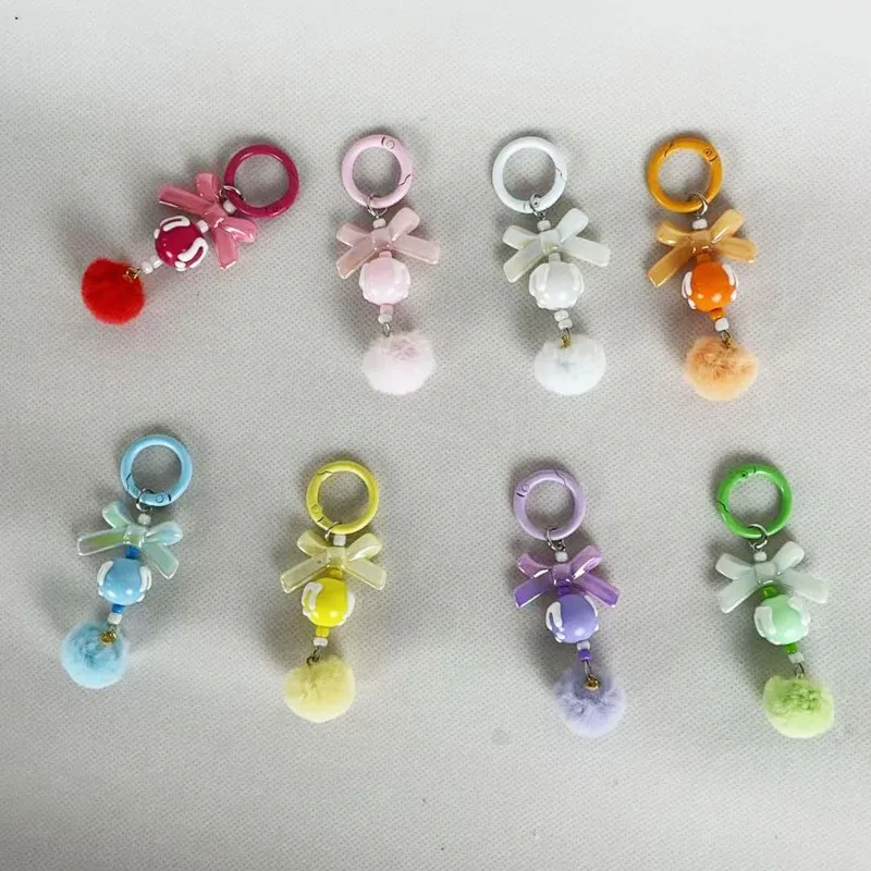 New Color Hairball Handmade Keychain Mobile Phone Chain DIY Bow Blind Box Cute Grain Pendant Beaded Bag Hanging