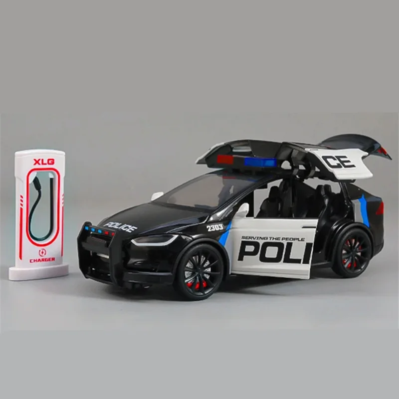 Modelo a Escala 1:24 de los Autos Model 3, Model X, Model Y, S y Roadster, Auto Deportivo de Aleación, Modelo de Vehículo Metálico de Policía, con Sonido y Luz, de Colección