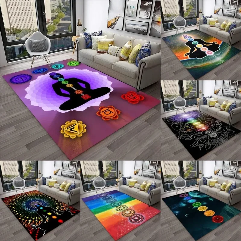 

Натуральный напольный коврик для йоги и медитации с дизайном радуги 7-чакры, мягкий нескользящий ковер для гостиной, стильный ковер для спальни