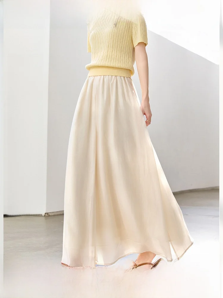 

Lace Trimmed Ruffle Hem Gored Skirt Women's Spring Autumn New Sle Drapey Slimming Umbrella Skirt Casual Breathable