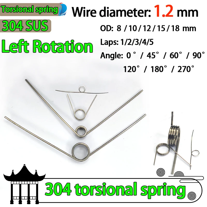 

Left Rotation Spring Wire Diameter 1.2mm Left Torsion Spring Return and Reset V-shaped Spring Laps1/2/3/4/5lap 304SUS 5PCS