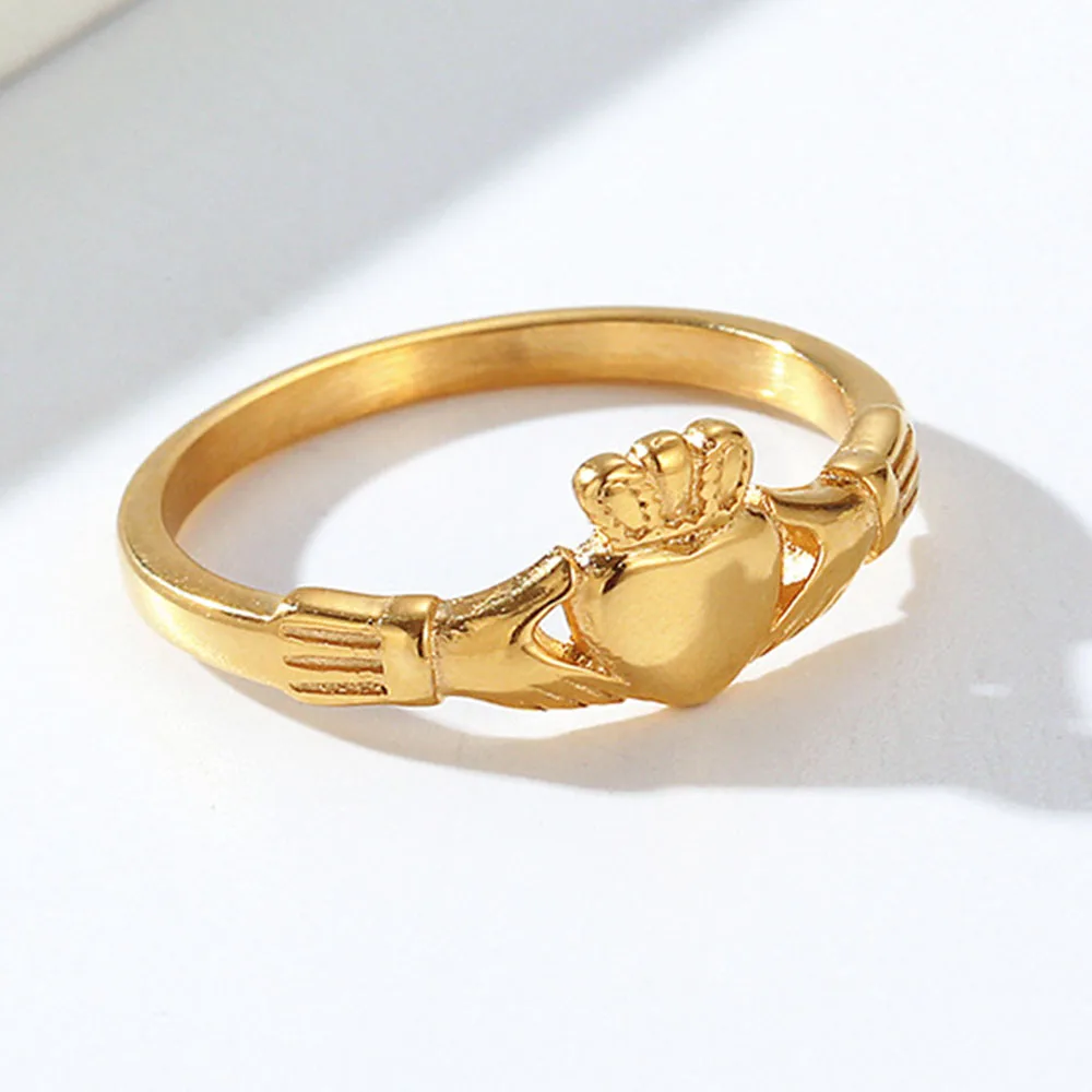 Stainless Steel Irish Claddagh Ring Heart Crown Wedding Promise Band for Women Men