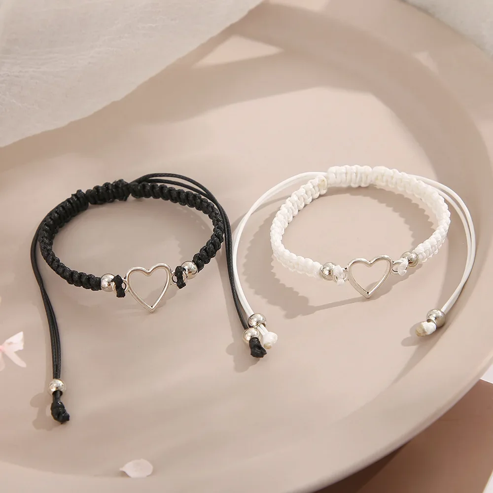 Pulsera de pareja de corazón de amor para amantes, mujeres y hombres, cuerda ajustable hecha a mano, relación de amigos, pulseras a juego, regalo de joyería