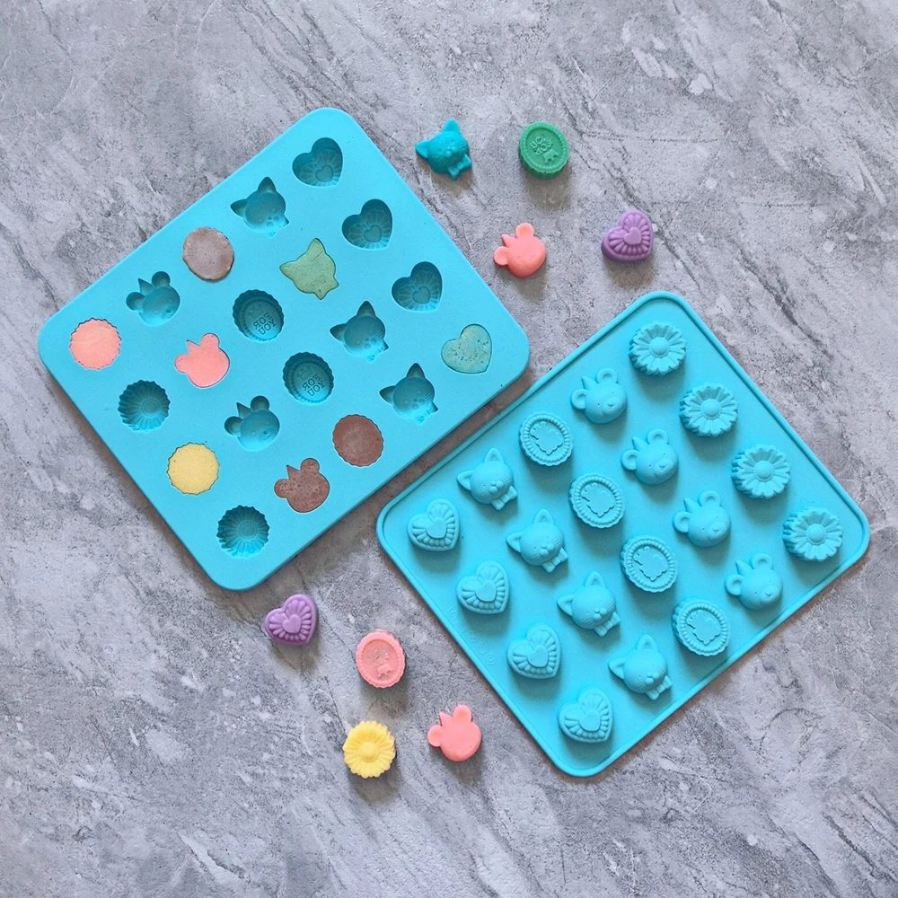 1 stampo in silicone a forma di cuore, topo, corona a 20 cavità, utilizzato per cioccolato, dessert, caramelle, stampi da forno antiaderenti fai-da-te