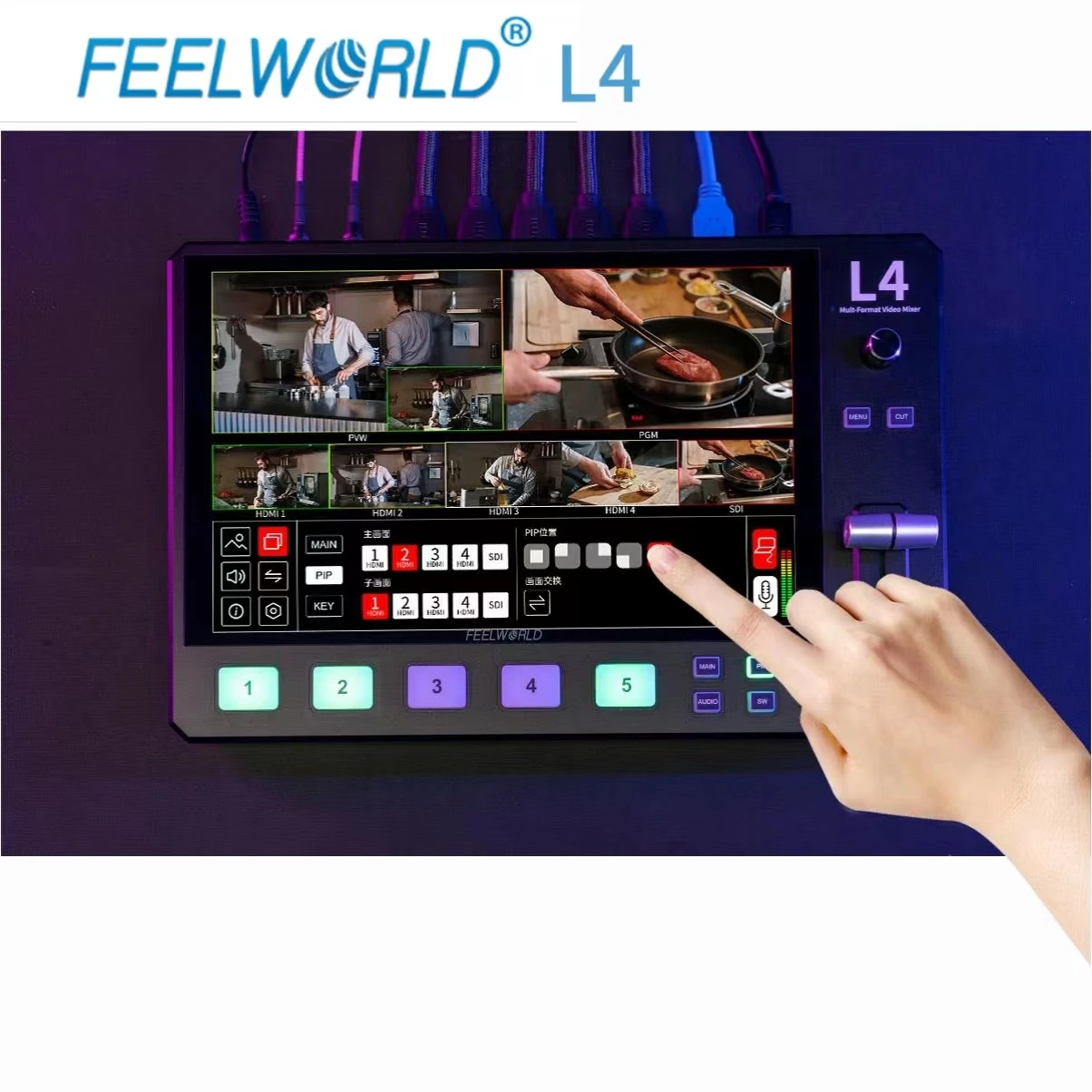 FEELWORLD L4 Multi-camera Video Mixer Switcher 10.1