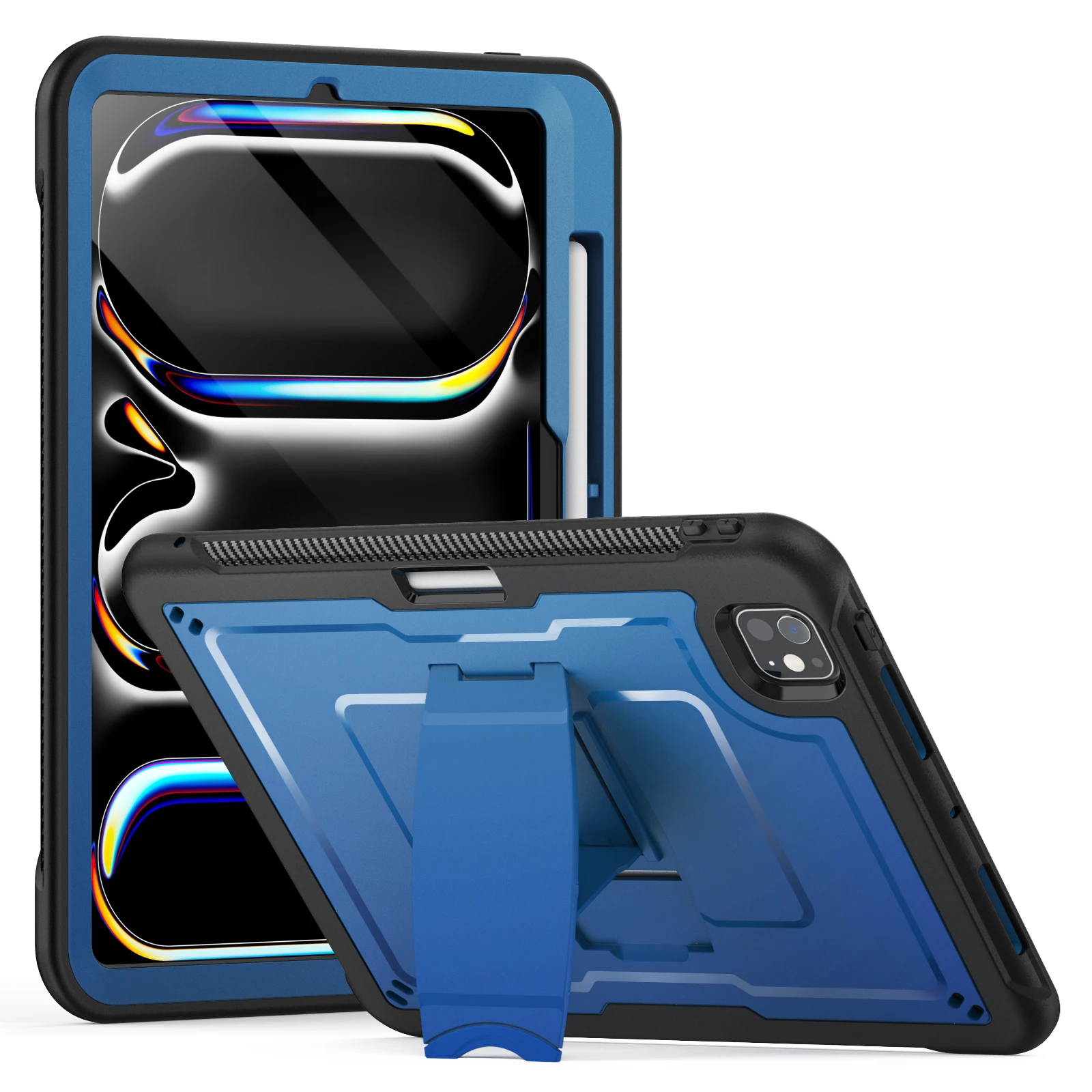 

For iPad Pro 11 (2024) M4 A2836 Case PC + TPE Tablet Cover with Hidden Zinc Alloy Kickstand - Navy Blue