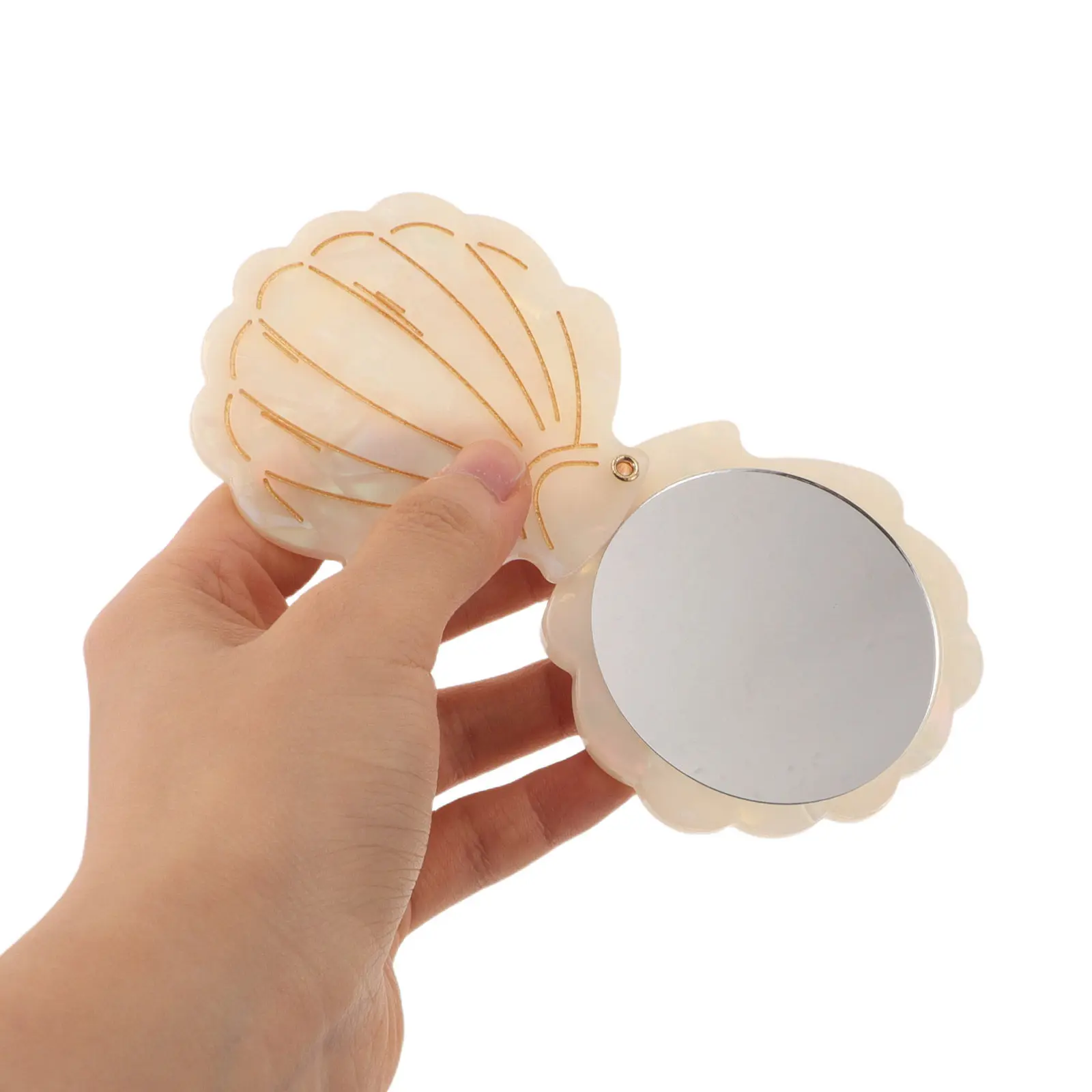 Acetate Beige Shell Pattern Compact Makeup Mirror Mini Portable Folding Travel Vanity Mirror for Makeup Touchups