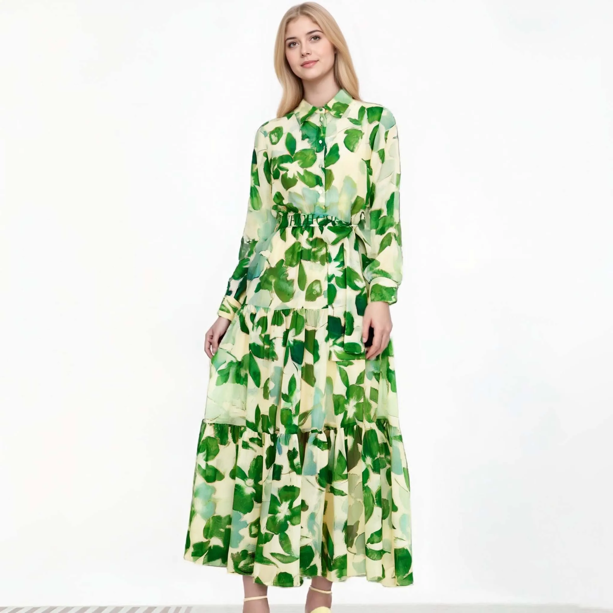 

Women's Dress 2025 Summer Green Shirt Skirt