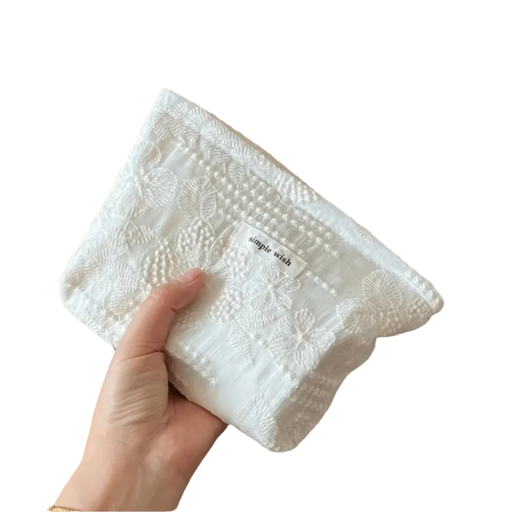 حقيبة مكياج دانتيل بيضاء محمولة بسحّاب، حقيبة مستحضرات تجميل متعددة الأغراض مقاومة للماء، تخزين سماعة الرأس أثناء السفر #3