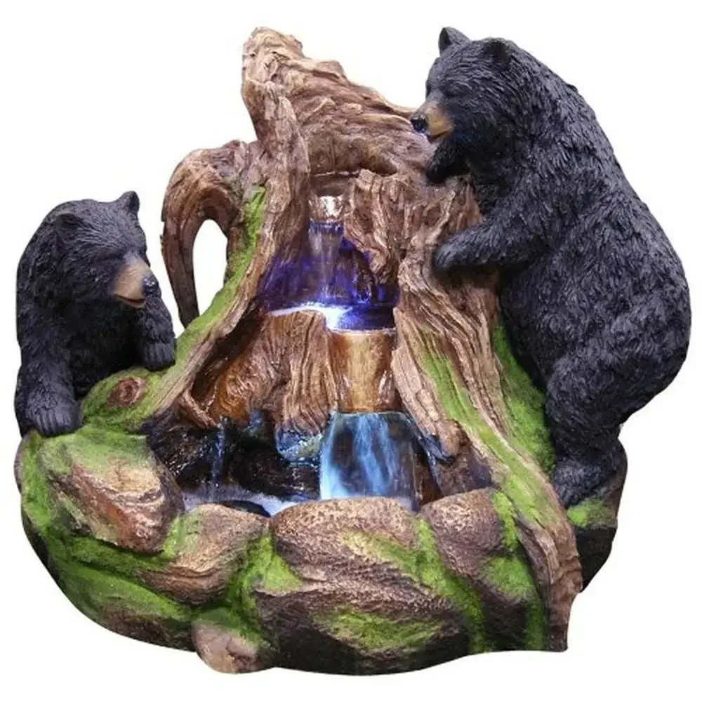 

Mother Bear and Cub Climbing Waterfall Fountain with LED Lights 24" Outdoor Garden Decor Durable Resin Stone Powder Weatherproof