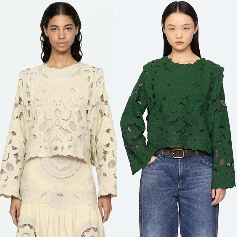 

【Gift Free】2026 Early Spring Heavy Embroidery Vintage Lace Hollow-Out Long Sleeve Fake Two-Piece Shirt Top for Women