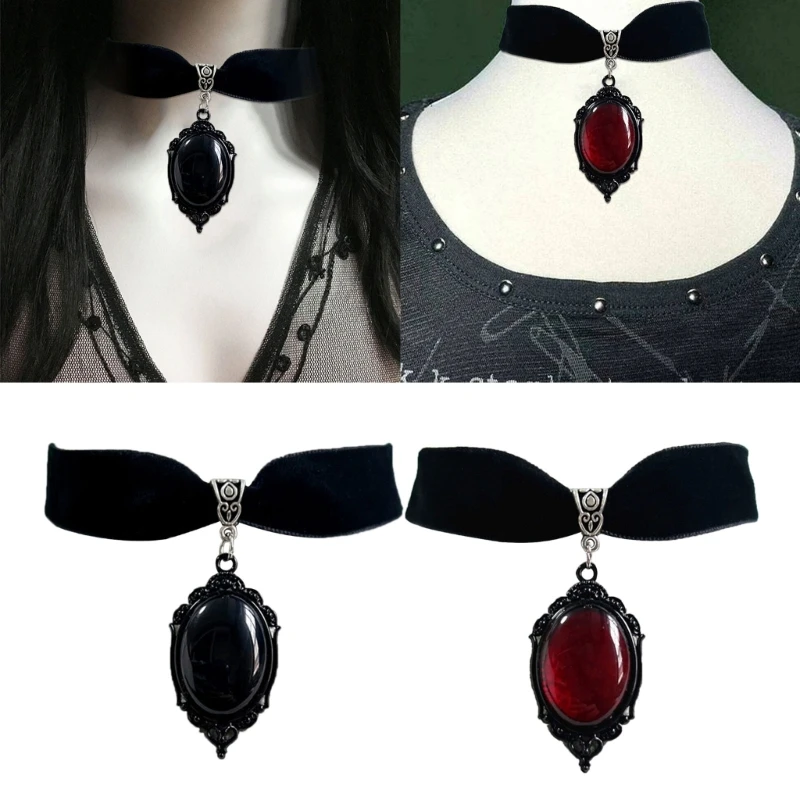 

Gothic Vintage Embossed Charm Choker For Women Fashion Black Velvet Necklace Mystery Pagan Witch Jewelry Girl Gift