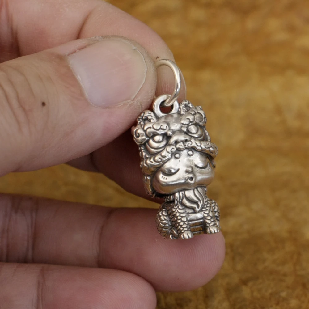 Q Version 925 Sterling Silver Cute Kylin Baby Pendant Charms Jewelry TA365 BZ
