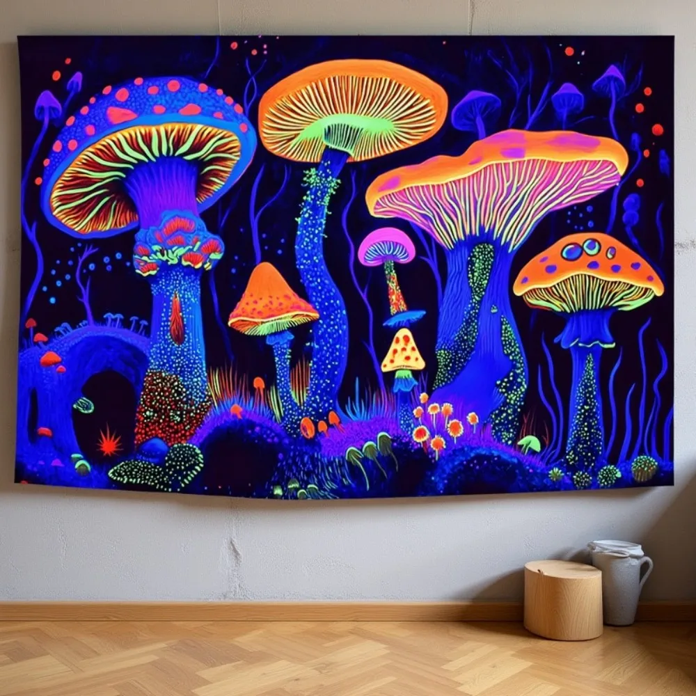 VIKAMA Wandteppich mit mystischen Waldpilzen, psychedelischer Fantasy-Wandbehang für Wohnzimmer, Wohnheim und Party, ästhetische Heimdekoration