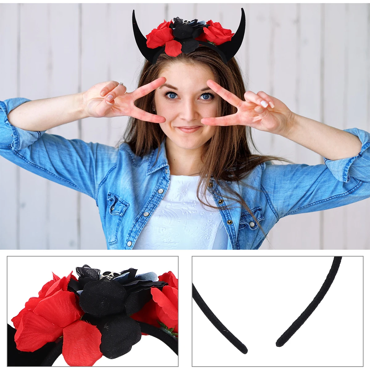 

Повязка на голову с рогом на Хэллоуин, череп, бычий рог, дизайн, легкий прочный костюм, реквизит, имитация розы, украшение для косплея, вечеринки