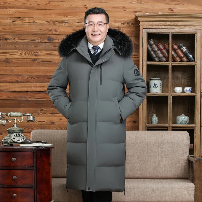 Canada Fashion Winter Jacket Man Down Coats Parka Thick Men White Goose Down Jackets Fur Collar Hooded Extra Long Padding HWY291