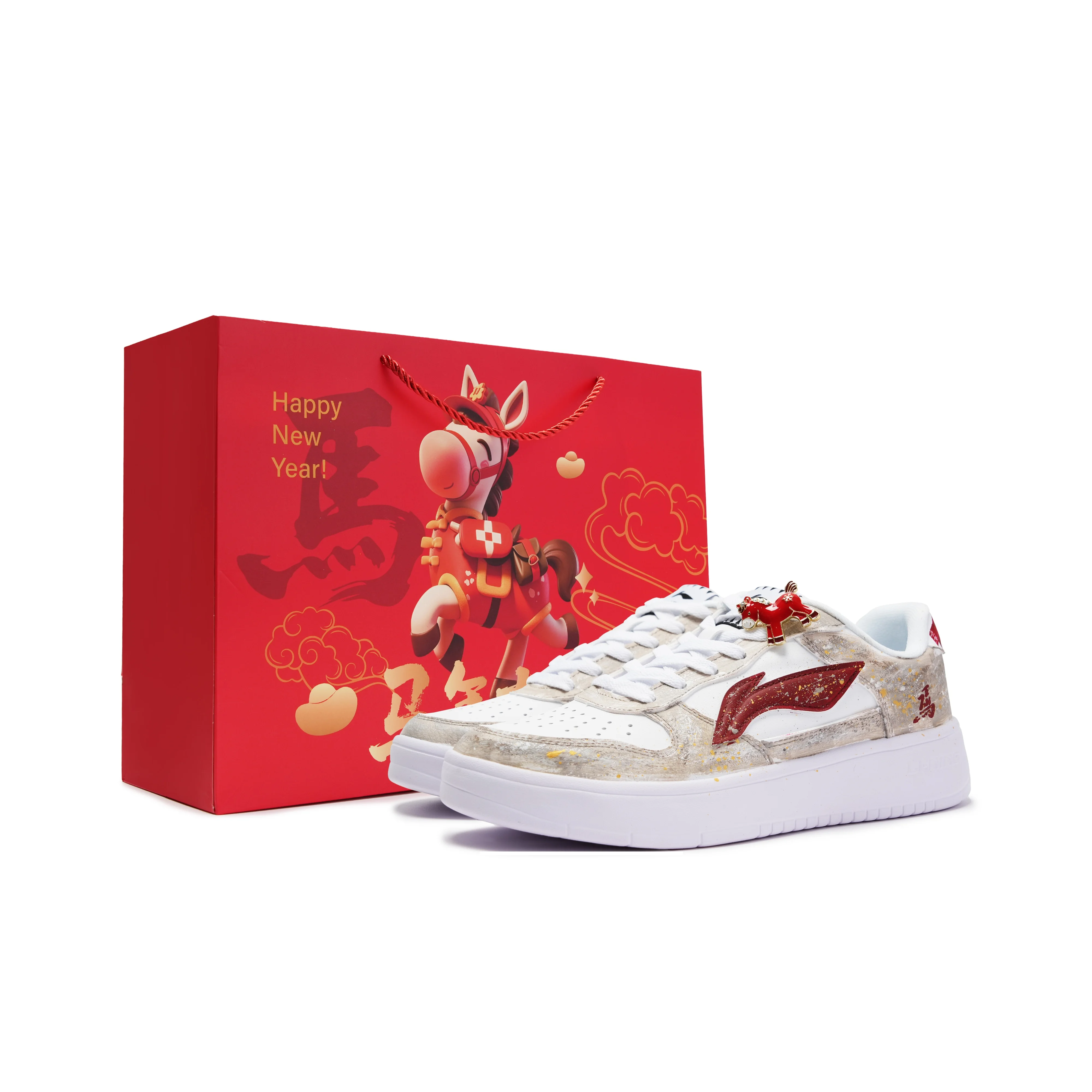 Li Ning Floating Boat Low top Skateboard Shoes Men's Red White AGCS419-1Team277-S-BOX)
