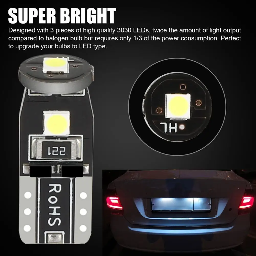 10PCS T10 W5W 194 501 Led Canbus No Error Car Interior Light License Plate Light Bulb 6500k White Instrument Lights Bulb Lamps