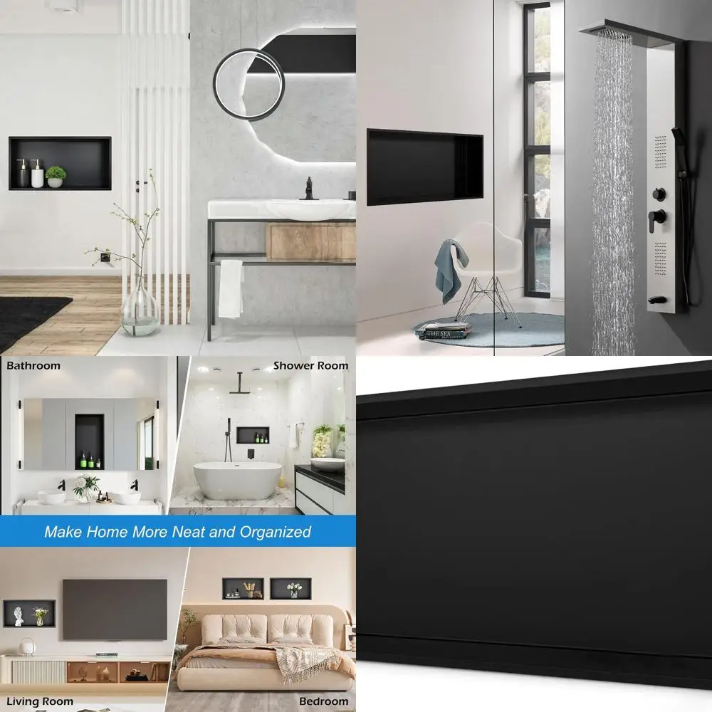 

Встраиваемая полка для душа 24 x 12, матовая черная нержавеющая сталь, плитка не требуется для удобной установки в ванной комнате