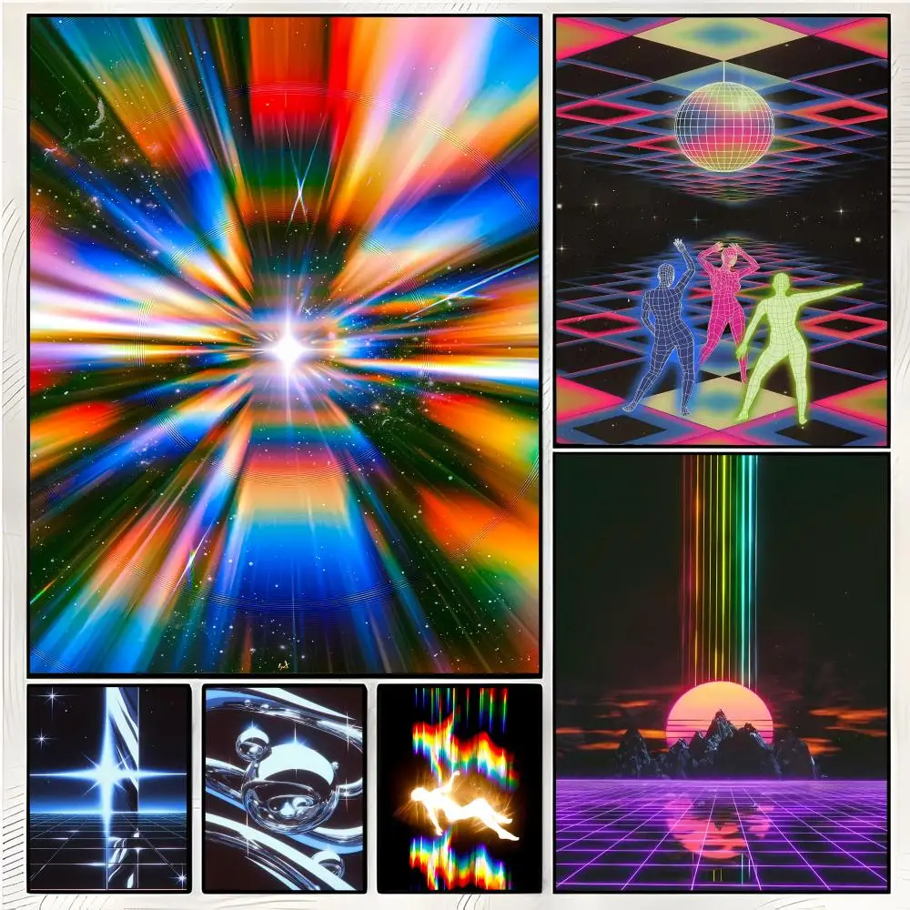 Image of Neon Futuristisches, farbenfrohes R-Retrowave Synthwave-Poster, hochwertige dekorative Kunst und Heimdekoration für Zuhause, Raum, Kneipe und Innenbereich