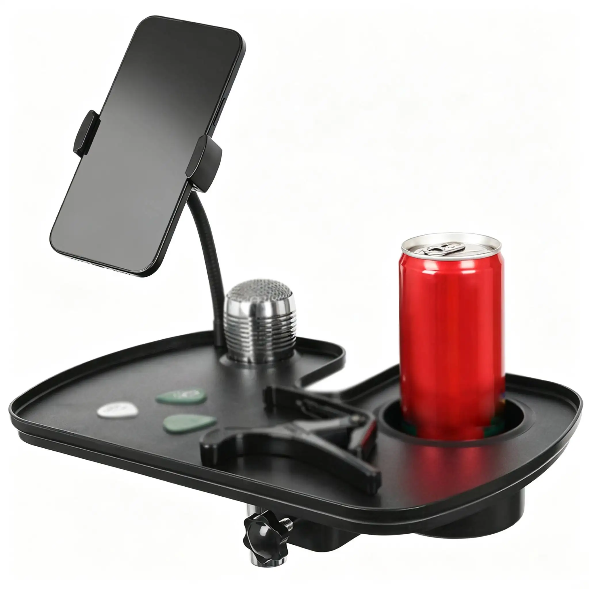 Microphone Stand Tray With Phone And Cup Holder Adjustable Clamp On Rack For Streaming Recording Studio Accessories