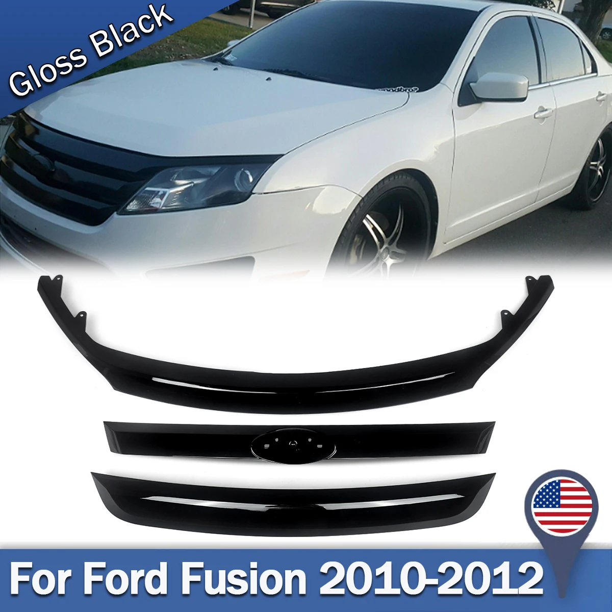 SAIQINGSP Front Upper Grille Molding Trims Gloss Black For Ford Fusion 2010-2012 Car Accessories Tools